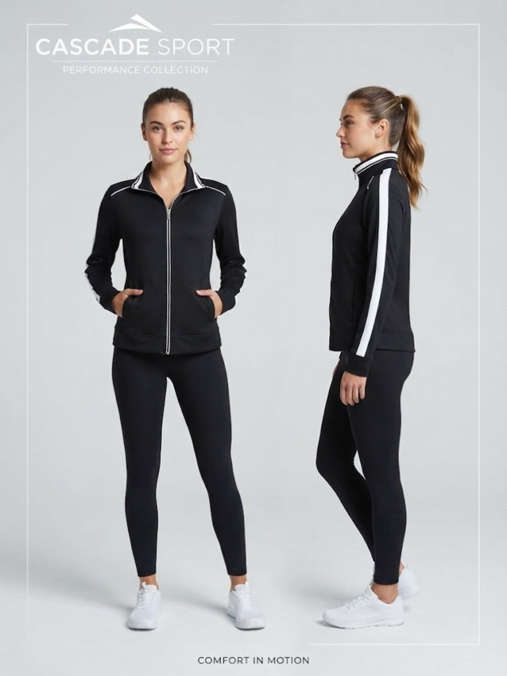 Cascade Sport Black White Trim Full Zip Women's Track Lightweight Jacket Size M